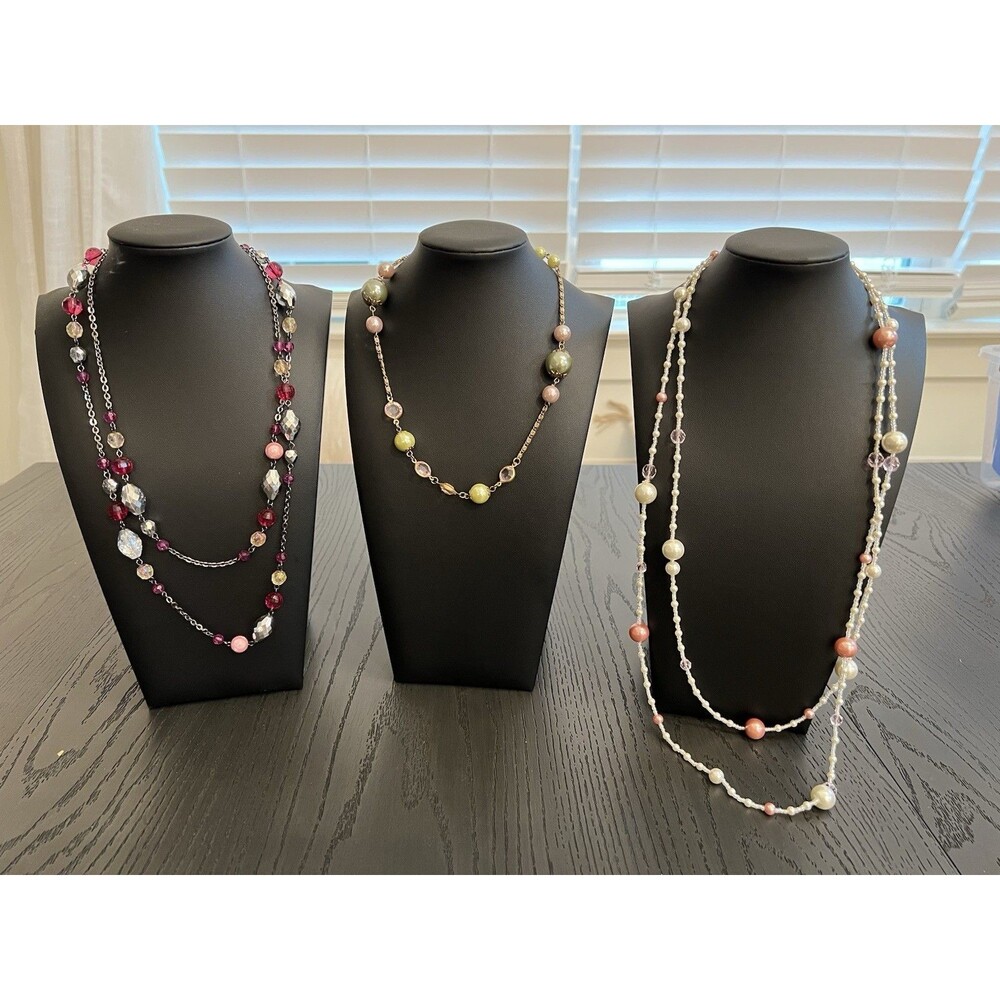 Lot Of 3‎ Beaded Necklaces With Pink, Clear, And Faux Pearl Beads